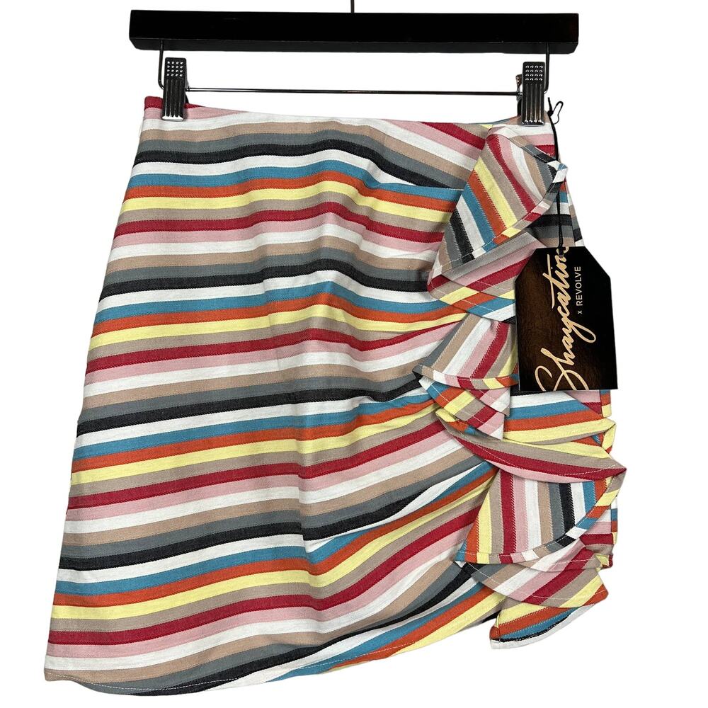 NEW! Staycation x Revolve Asymmetrical Skirt Striped Ruffle Trim - XS